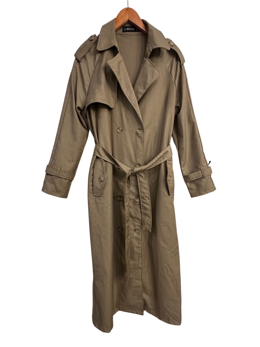 Lioness Trench Coat Medium Taupe Belted Double Breasted Maxi Lightweight NWOT - Picture 2 of 12